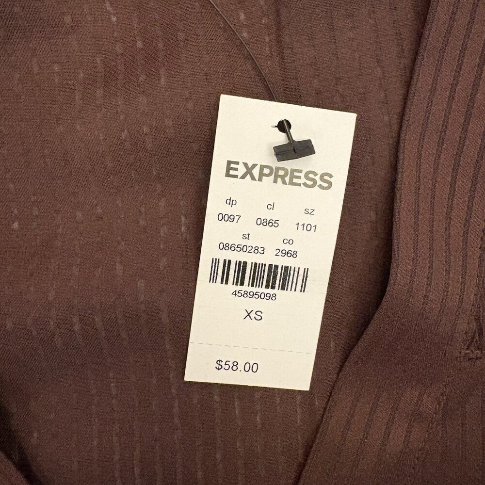 Express Women's Satin Top Size XS Brown Striped V-Neck Cuff Sleeve NWT $58 - Picture 13 of 15